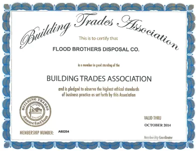 Flood Brothers Building Trades Association Certificate