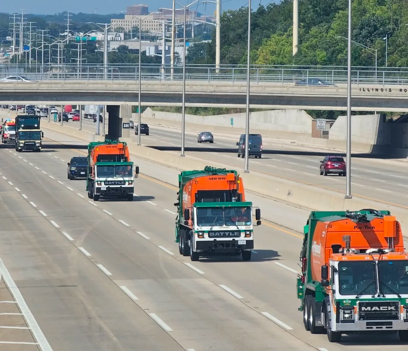 Flood Brothers fleet of trucks on the freeway